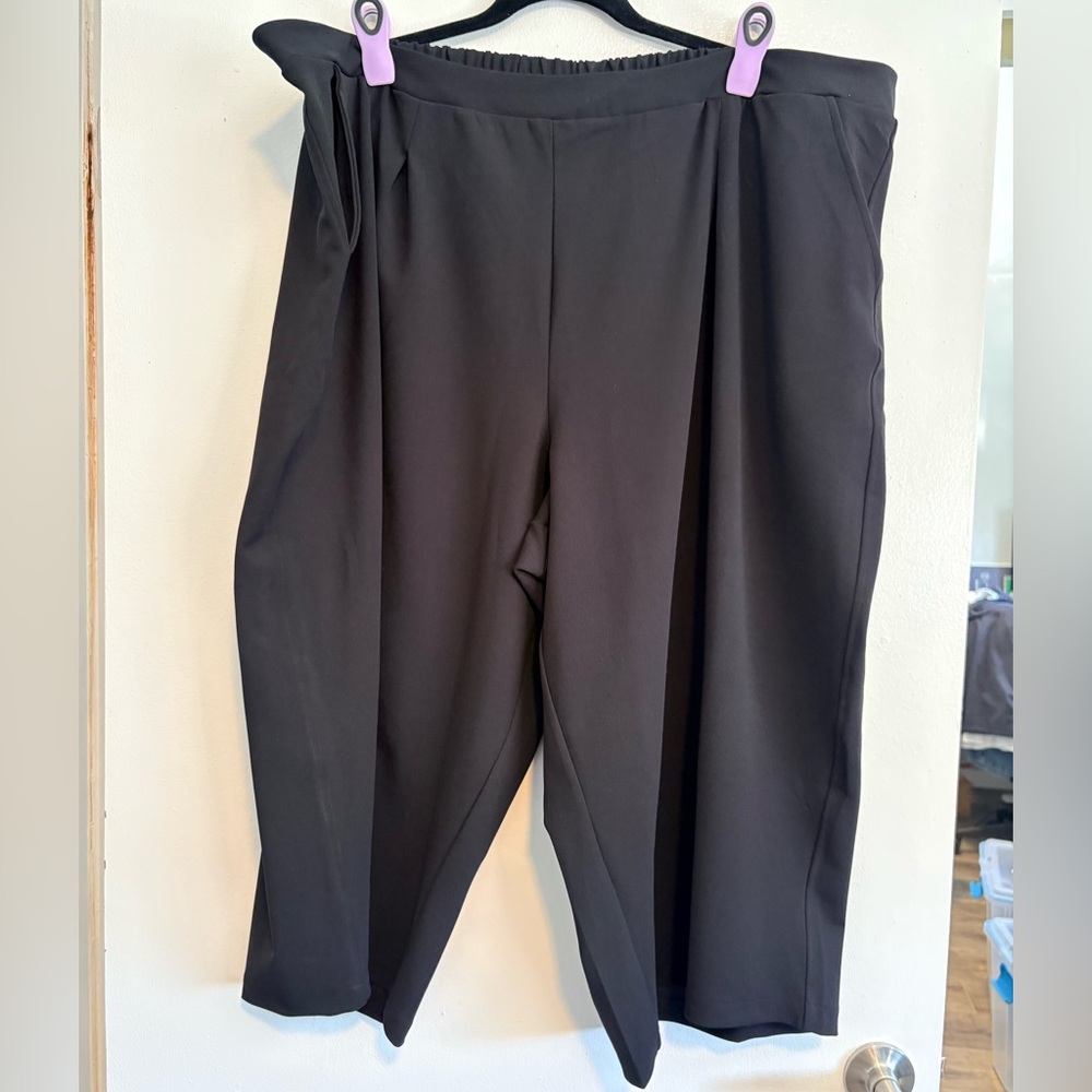 Jessica London Cropped Wide Leg Black Elastic Waist Dress Pants - size 30/32